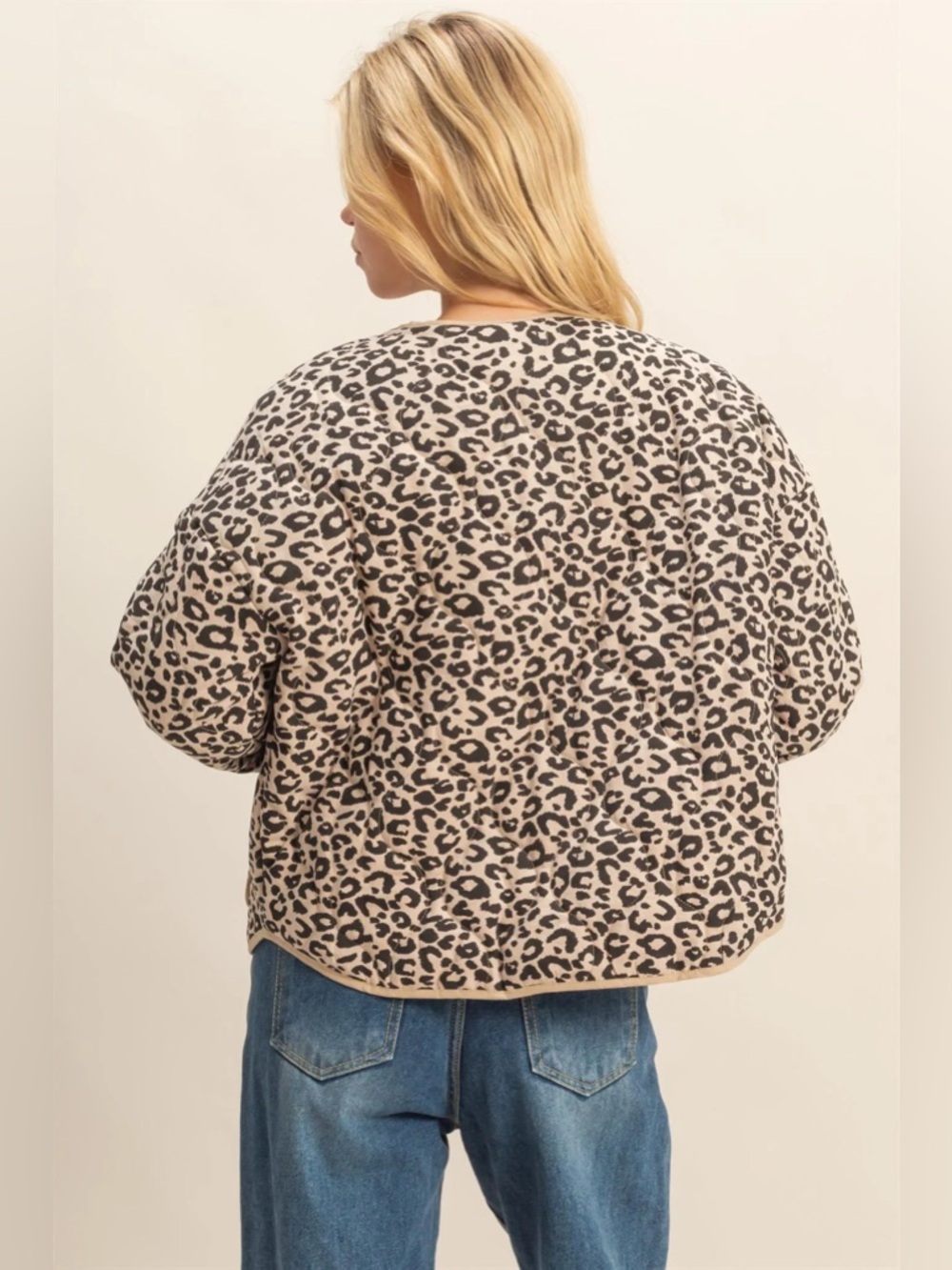 Kensie Quilted Puffer Light Spring Jacket Button-Up Leopard Cheetah Extra Large - Picture 6 of 14